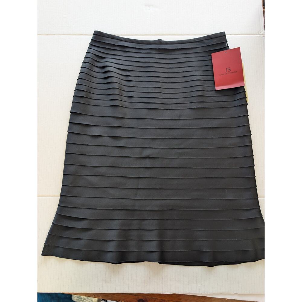JS Collections Black Tiered Satin Pencil Skirt NWT Size 10 Original $140